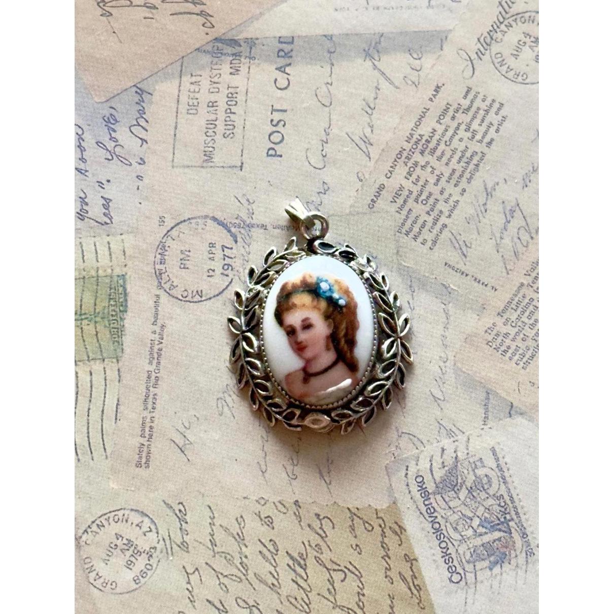 Authentic Limoges France Hand-Painted Porcelain Portrait Pendant In Ornate Frame